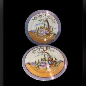 2 Antique Hotta Yu Shoten Japan Blue Lusterware 7 5/8” Bread Plate